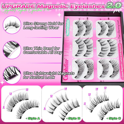 Magnetic Eyelashes without Eyeliner Magnetic Lashes with Applicator Reusable Magnetic Eyelashes Natural Look 3 Styles False Eyelashes Magnetic Lashes No Glue Needed Comfortable Wear by