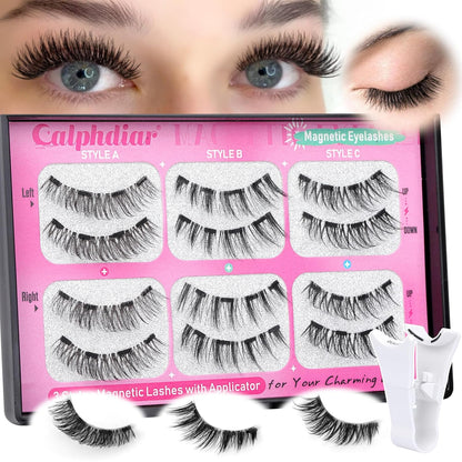 Magnetic Eyelashes without Eyeliner Magnetic Lashes with Applicator Reusable Magnetic Eyelashes Natural Look 3 Styles False Eyelashes Magnetic Lashes No Glue Needed Comfortable Wear by