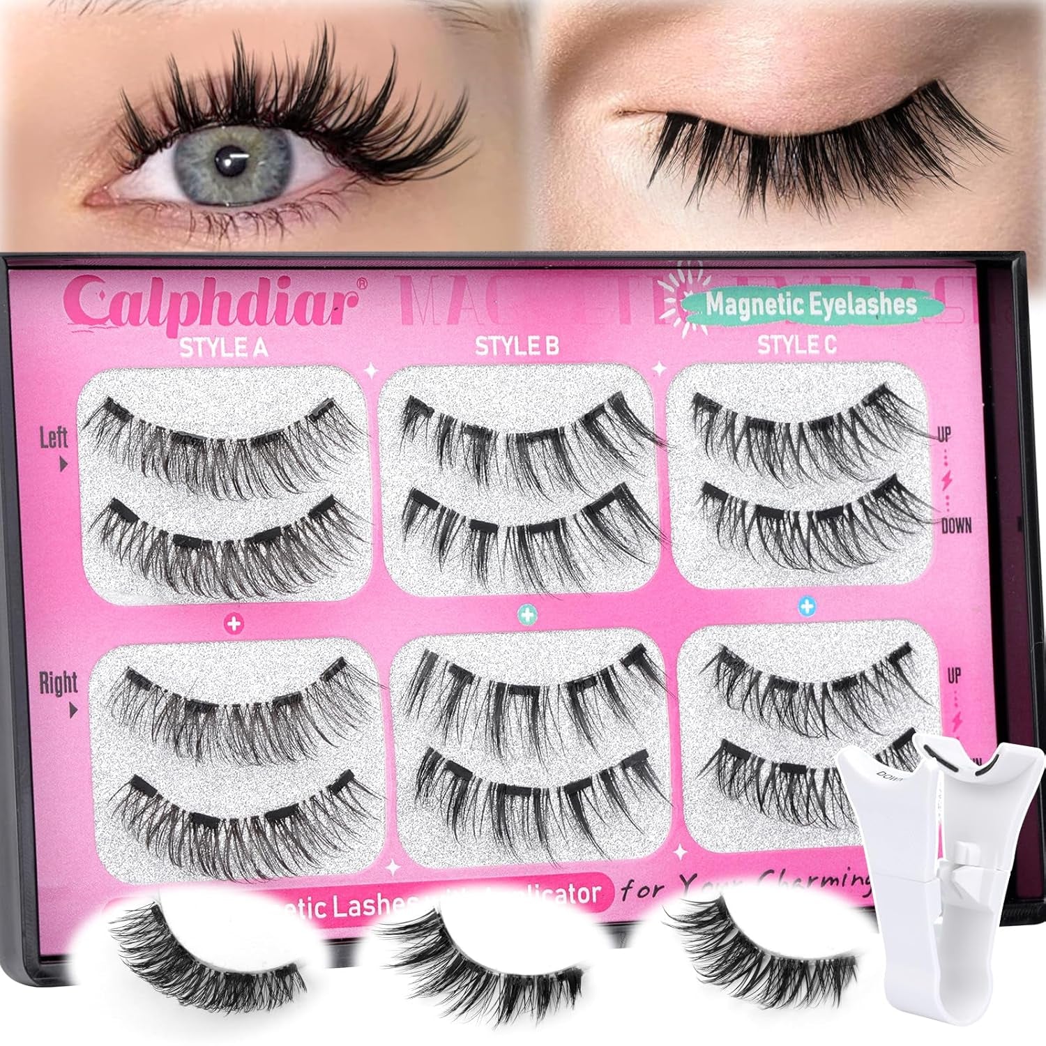 Magnetic Eyelashes without Eyeliner Magnetic Lashes with Applicator Reusable Magnetic Eyelashes Natural Look 3 Styles False Eyelashes Magnetic Lashes No Glue Needed Comfortable Wear by