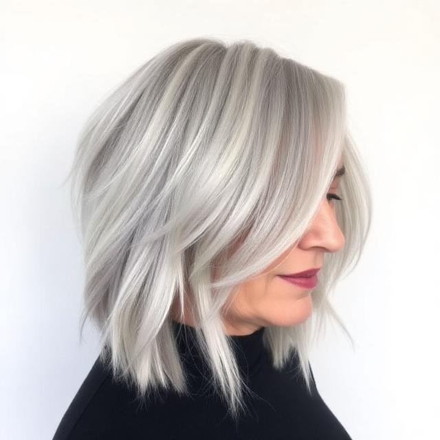 Soft Silver Layered Bob with Face-Framing Pieces