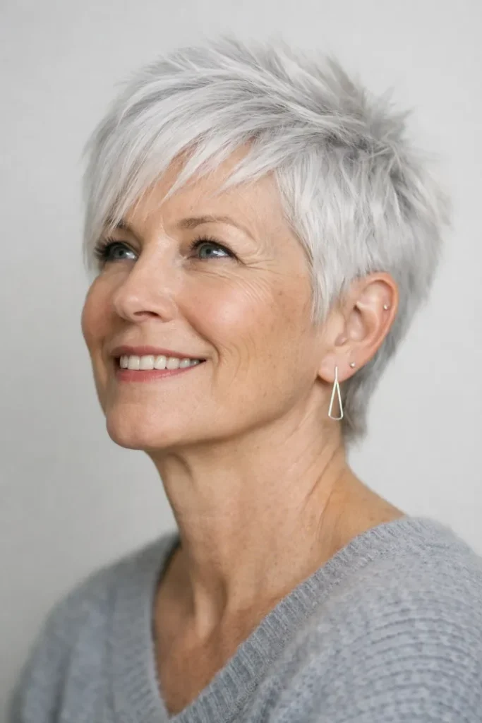 Icy White Spiky Pixie with Side-Swept Front
