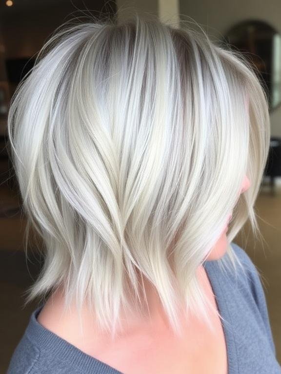 Silver Balayage Bob with Blended Layers