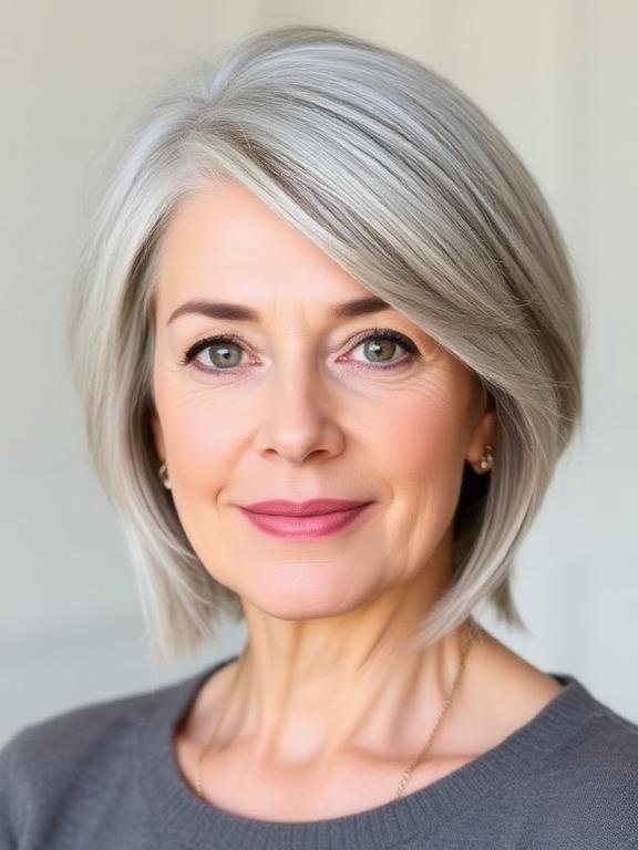 Natural Gray Shag with Side Part and Long Layers