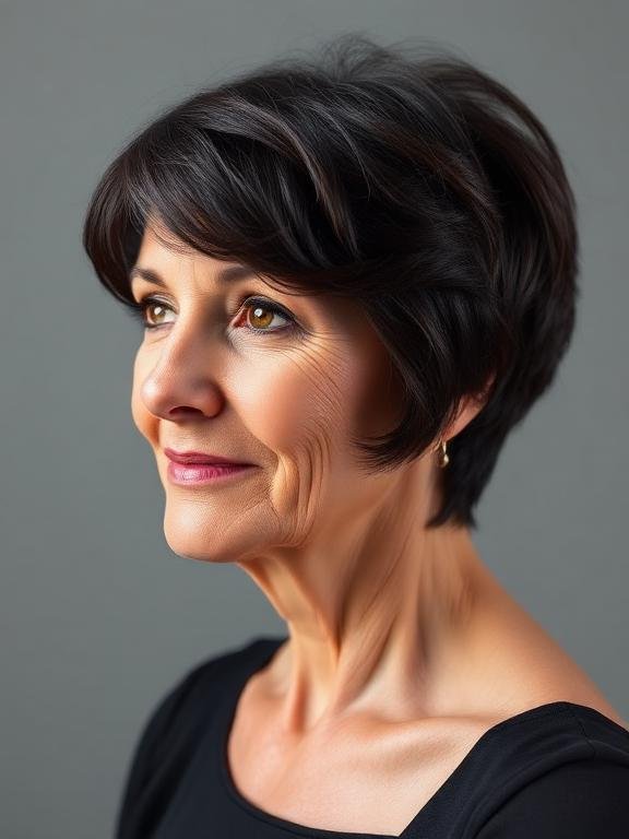Dark Espresso Shag with Lifted Crown and Soft Fringe