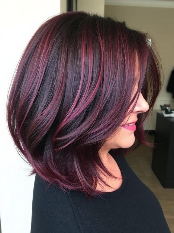 Deep Burgundy Bob with Cascading Layers