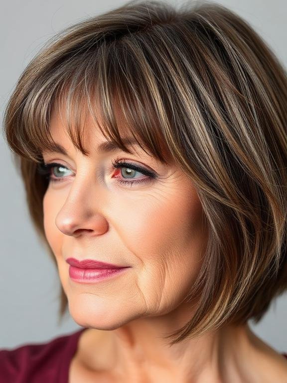 Frosted Brunette Shag with Piecey Crown and Curtain Fringe