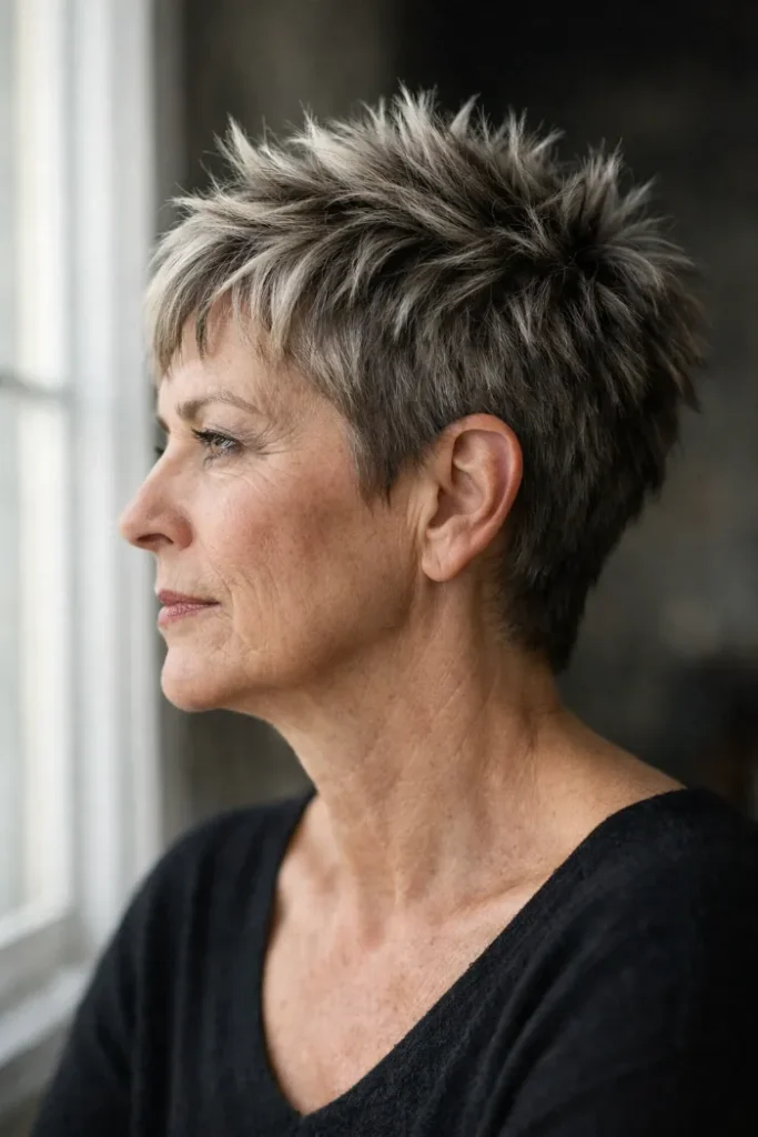 Ash Brown Spiky Pixie with Silver Tips