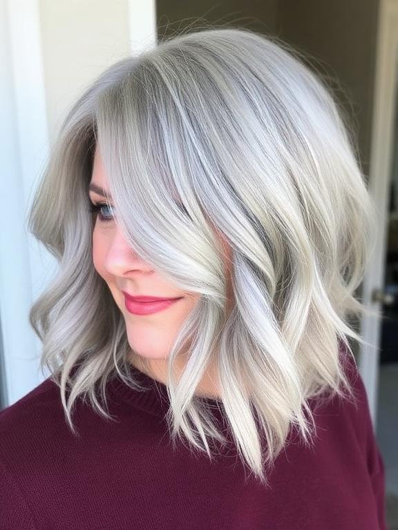 Natural Grey Bob with Soft Curled-Under Layers
