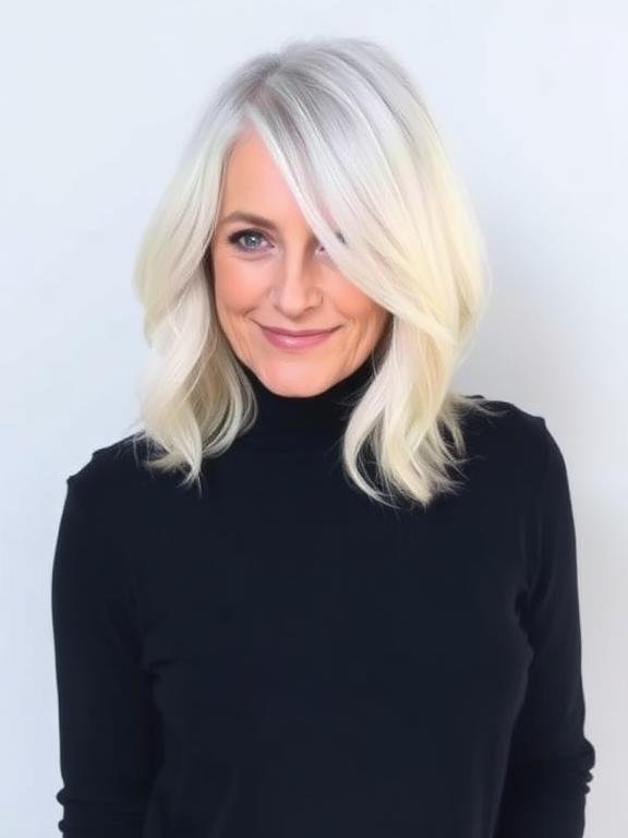 Icy Blonde Lob with Collarbone-Length Layers