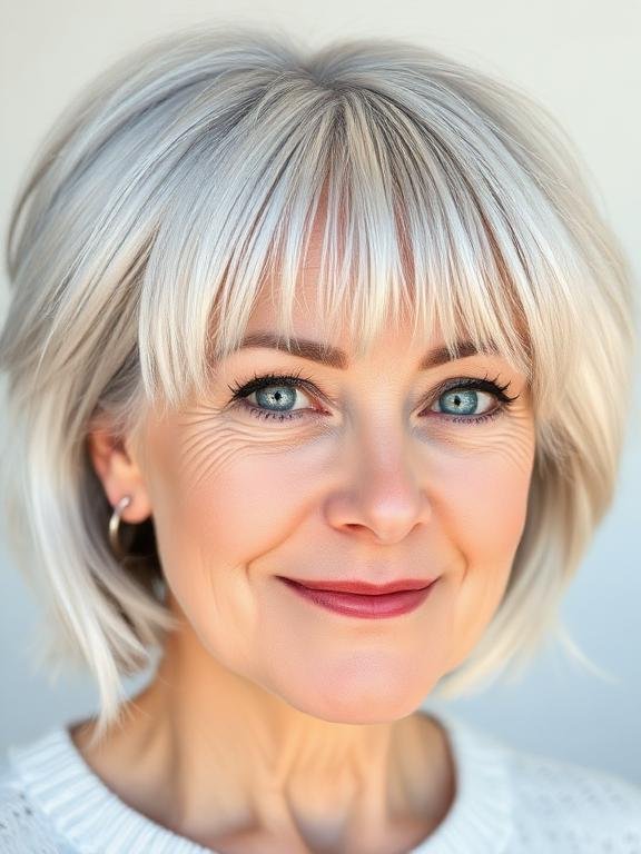 Silver Curtain Fringe Shag with Flicked Layers