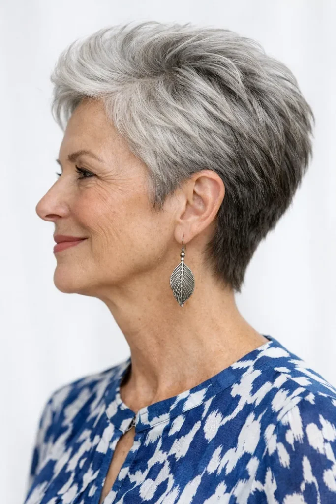 Silver Lifted Pixie with Swept-Back Volume