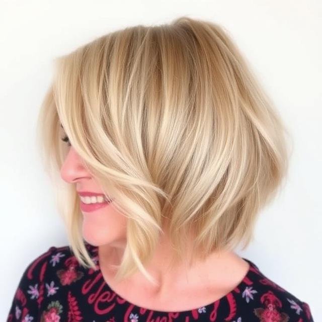Warm Blonde Graduated Bob with Feathered Layers