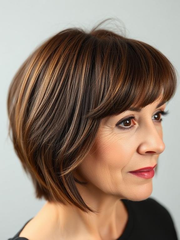 Mushroom Brown Shag with Blunt Fringe and Soft Layers