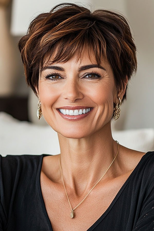 Sophisticated Brunette Choppy Pixie