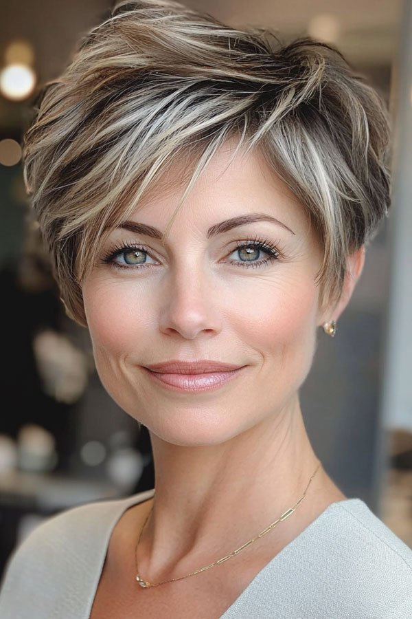 Soft Layered Ash Blonde Pixie
