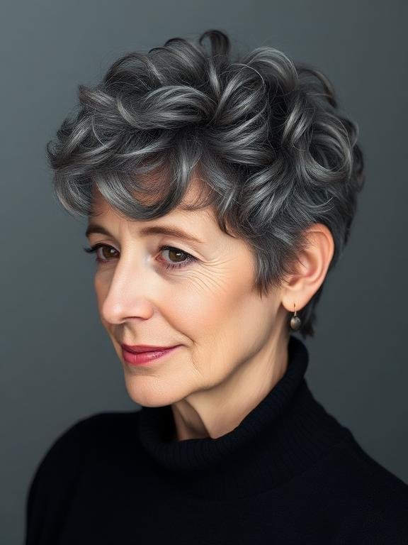 Cropped Charcoal Grey Curly Pixie