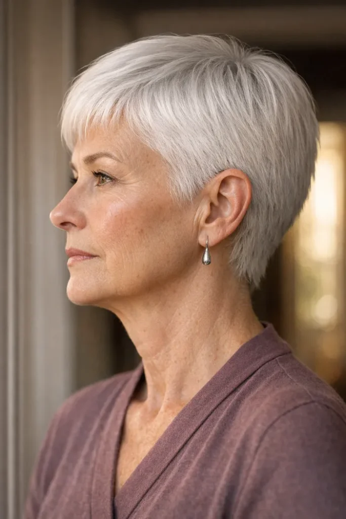 Sleek White Micro Pixie with Fine Fringe