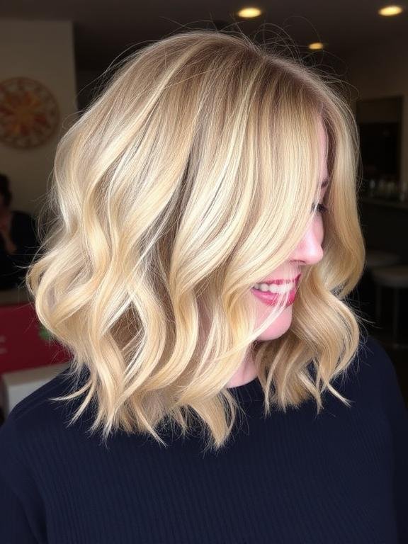 Honey Blonde Wavy Layered Bob