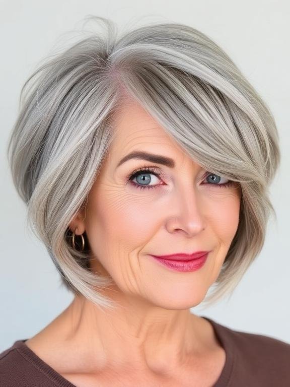 Soft Gray Layered Shag with Side Sweep