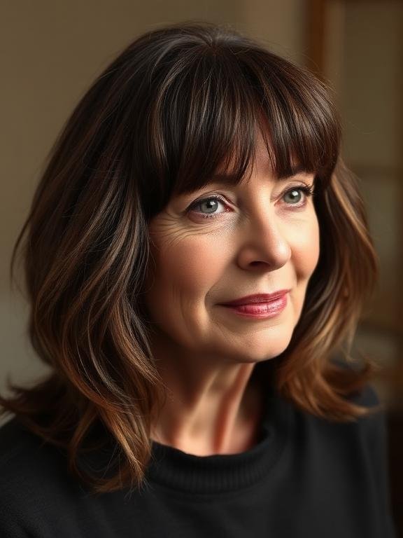 Soft Brunette Shag with Curtain Bangs