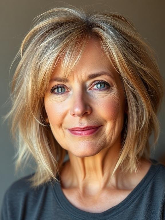 Tousled Sandy Blonde Shag with Piecey Ends
