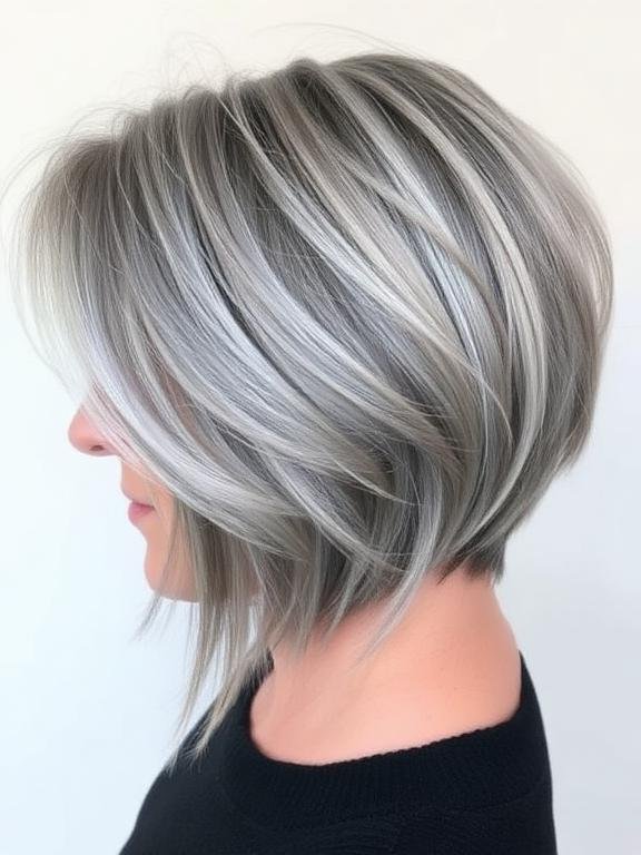 Cool Grey Bob with Swooping Side Layers