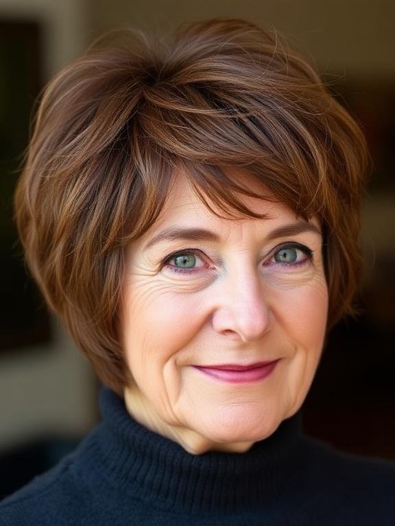Cocoa Brown Shag with Tapered Nape and Wispy Tips