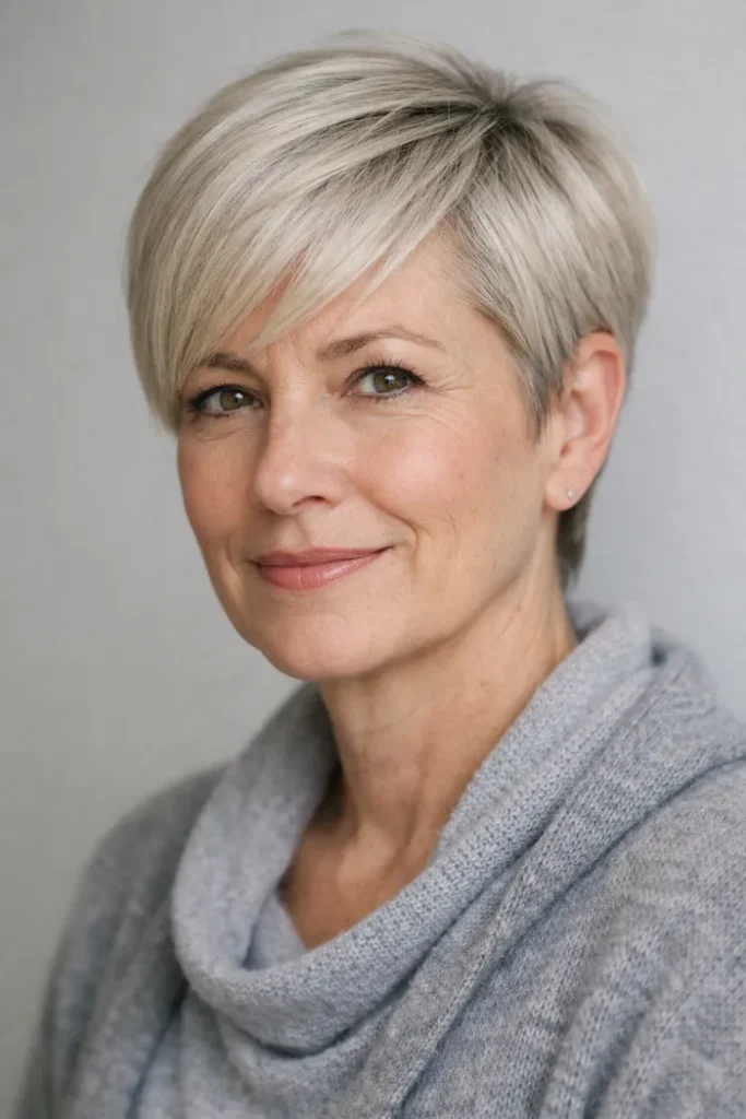 Side-Swept Platinum Pixie with Soft Undercut
