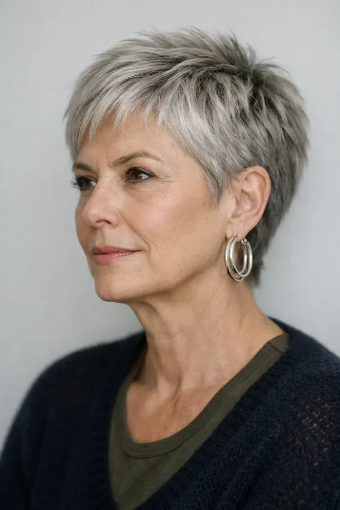 Frosted Silver Textured Pixie with Cropped Fringe