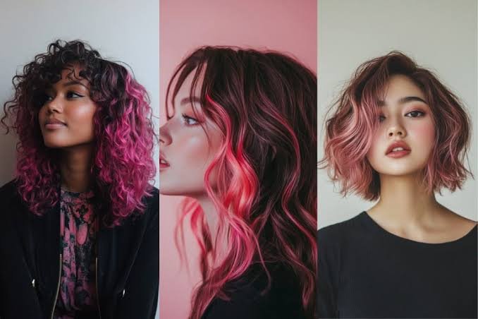 Pink highlights in brown hair